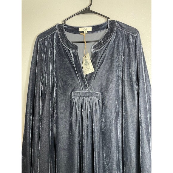 Easel Velvet Tunic Dress M Gray Charcoal Soft Girl Boho Chic Boutique Flowy Long - Picture 3 of 6